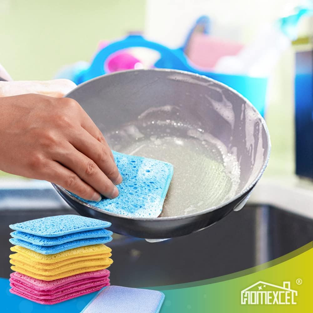 HOMEXCEL 12PK Scrub&Wipe Cloths, Dual-Sided Non-Scratch Sponges for Kitchen