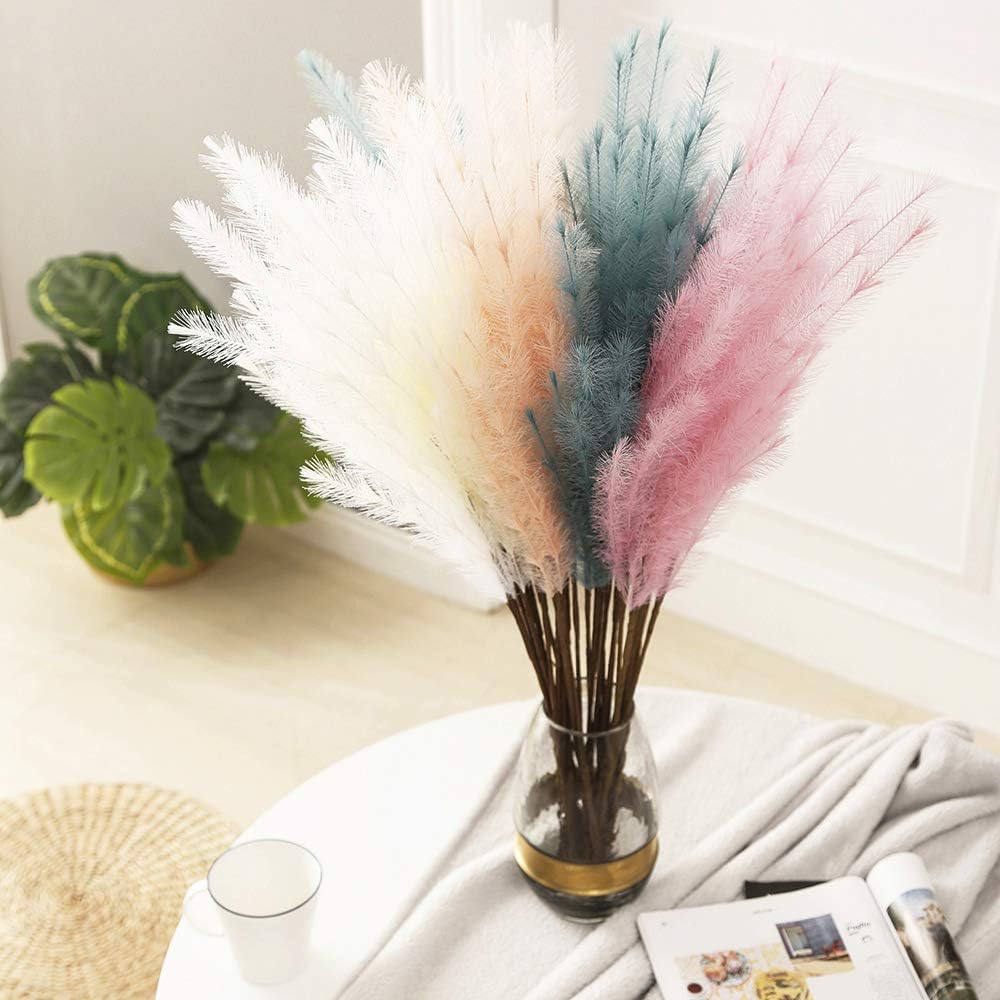 UiiziC Faux Pampas Grass 8 PCS 30"/76cm Dried Fluffy Artificial Flowers Ascendant Grass for Vase Fillers Wedding Party Bouquets Home Hotel Centerpieces Decor (White)