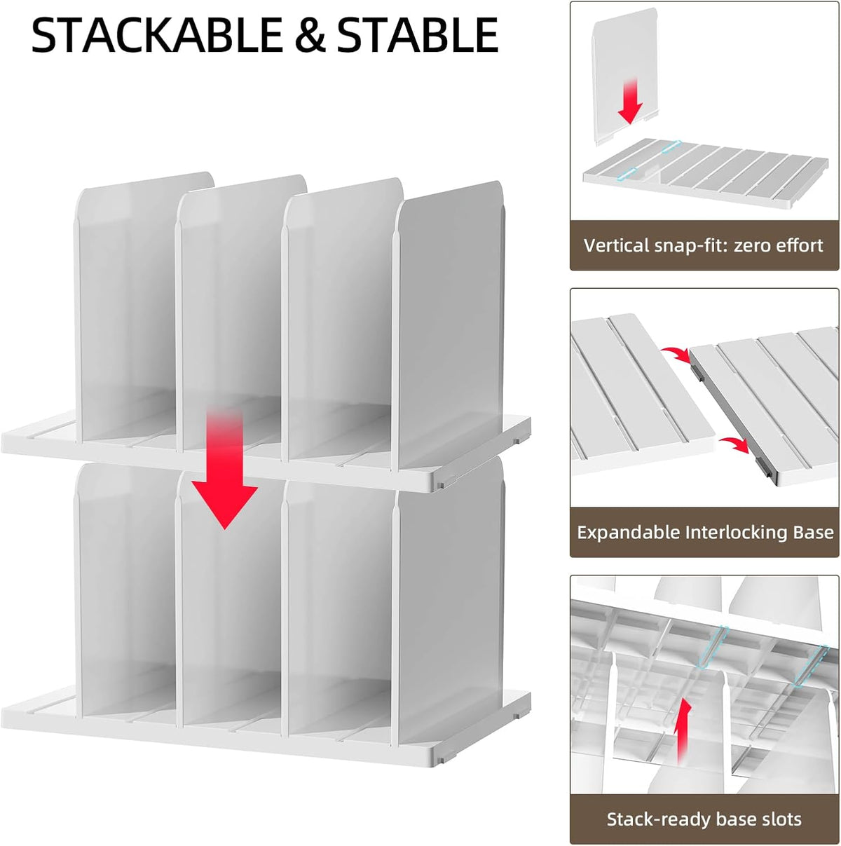 Stackable Purse Organizer for Closet Acrylic Shelf Divider, 2 Pack