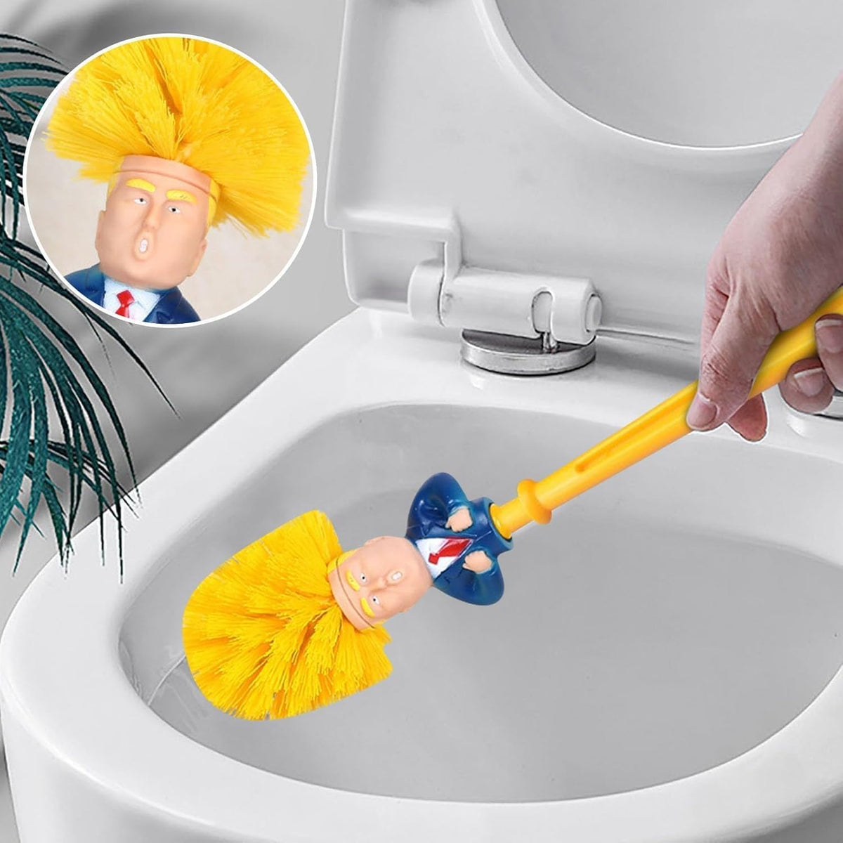 2 Pack Trump Toilet Brush for Bathroom Cleaning, Great Gag Gift, Fun Design, Toilet Bowl Brush with Solid Handle and Durable Bristles, Political Satire Products