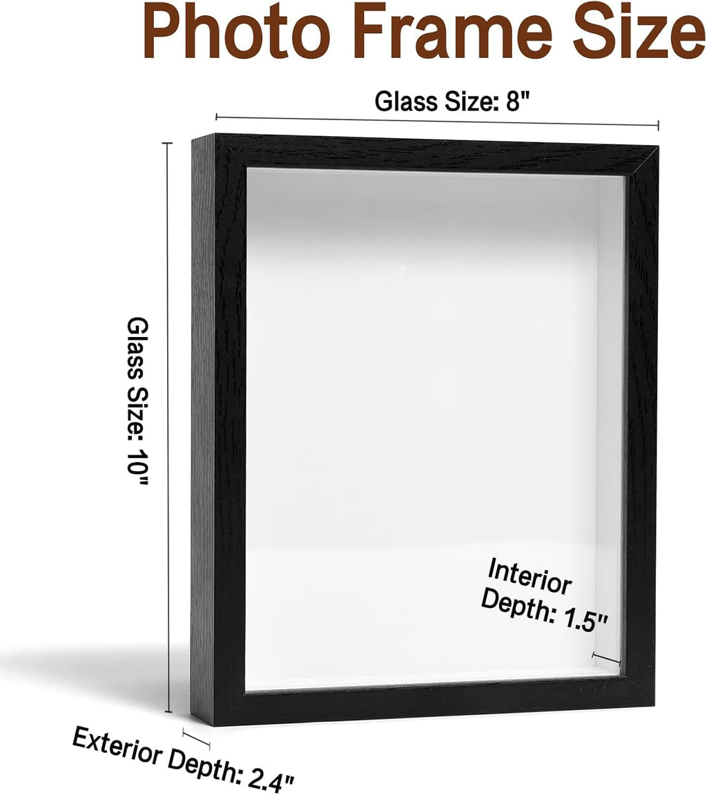 8*10 Shadow Box Frame with Horizontal & Vertical Hanging - 3D Display Case for Photos, Tickets, Memorabilia, Wedding and Baby Keepsakes (Black)