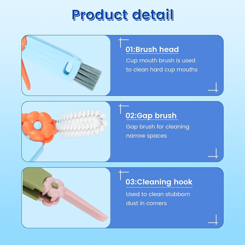 24PC 3 in 1 Cup Lid Cleaning Brush, 180° Rotatable Bottle Brush Gap Cleaner, Multifunctional Crevice Cleaning Brush Set for Baby Bottle, Water Bottle, Tumbler & Kitchen Mugs, 24 Pack Hangable