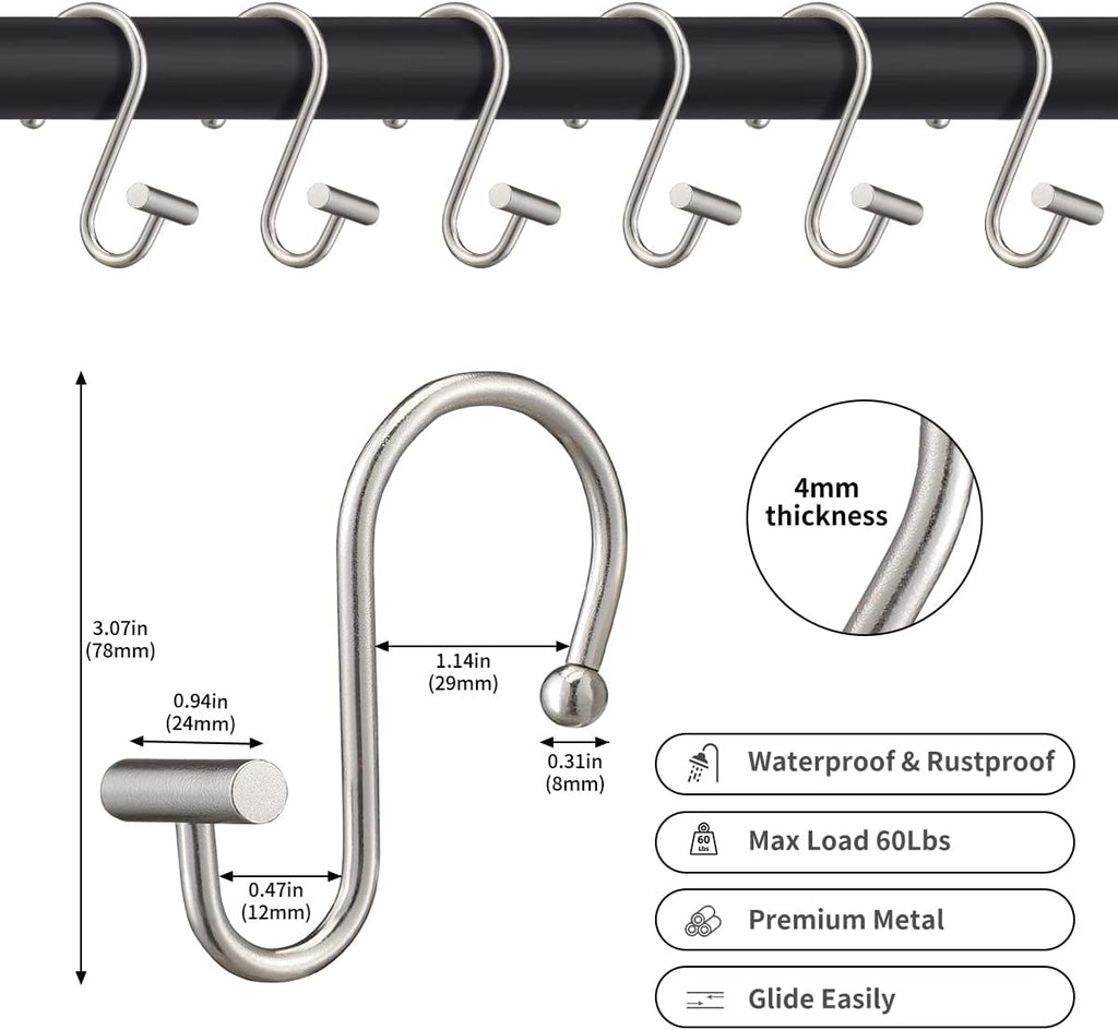 Gracelife Shower Curtain Hooks,Set of 12 Rust Resistant Metal Shower Curtain Rings for Bathroom,T-Bar Decorative Hooks Hangers for Shower Rod (Nickel)