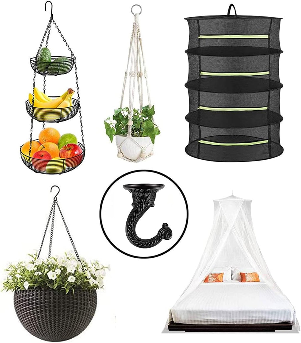 Heavy Duty Ceiling Hooks, Hanging Plants, Porch (6, Black)