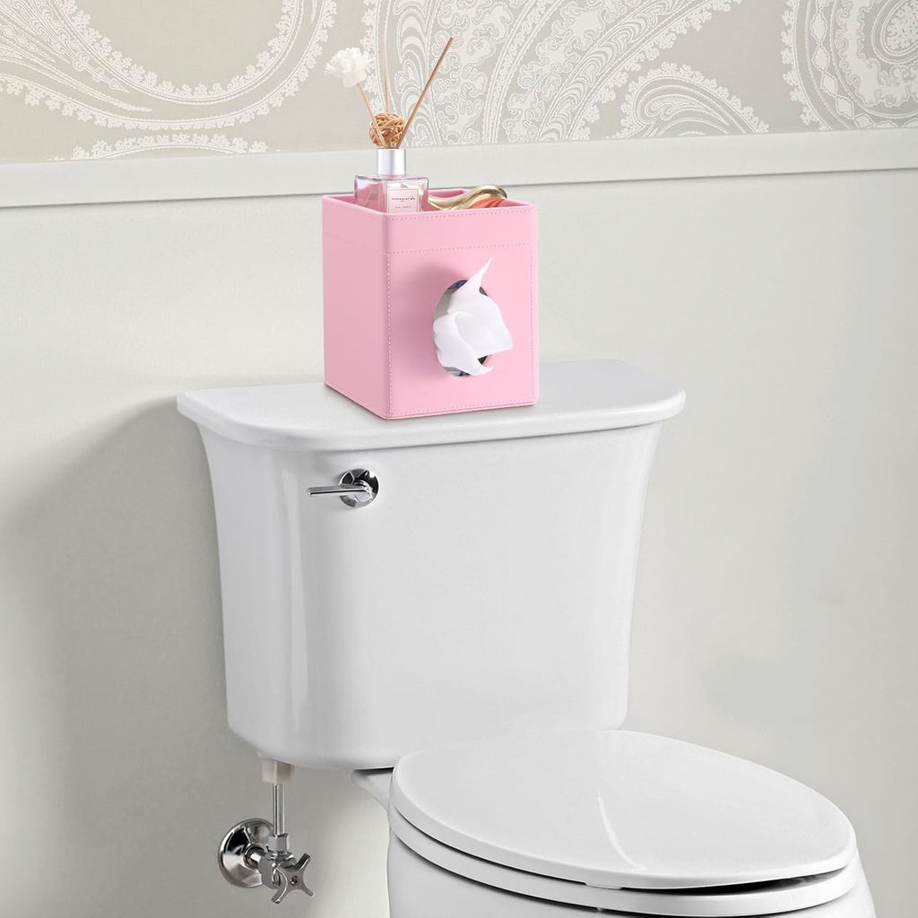 Sumnacon Square Tissue Box Cover with Storage Tray,Tissue Box Holder,Pink