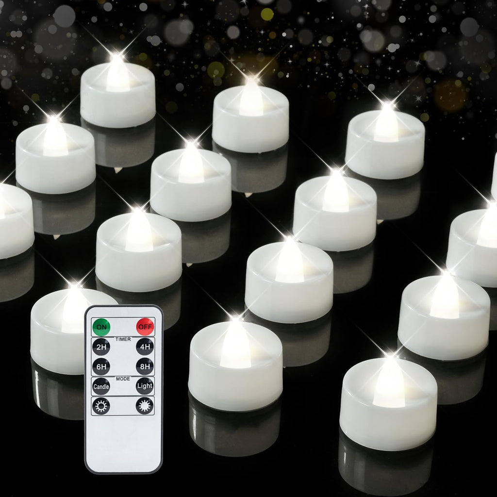 BEICHI 12Pcs Flameless LED Tea Lights with Remote & Timer,White Base,400Hrs