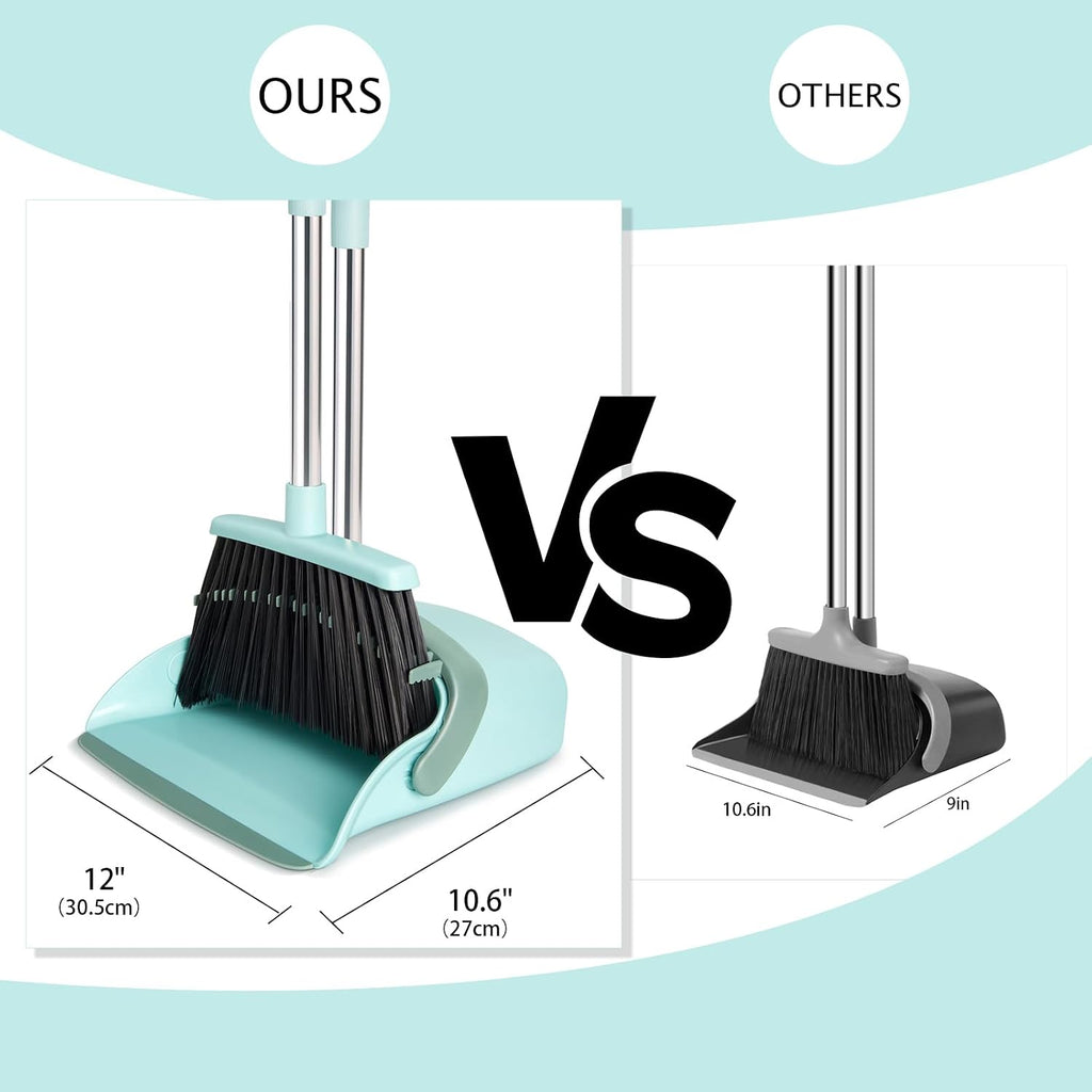 Broom and Dustpan Combo Set,55" Long Handle,Green