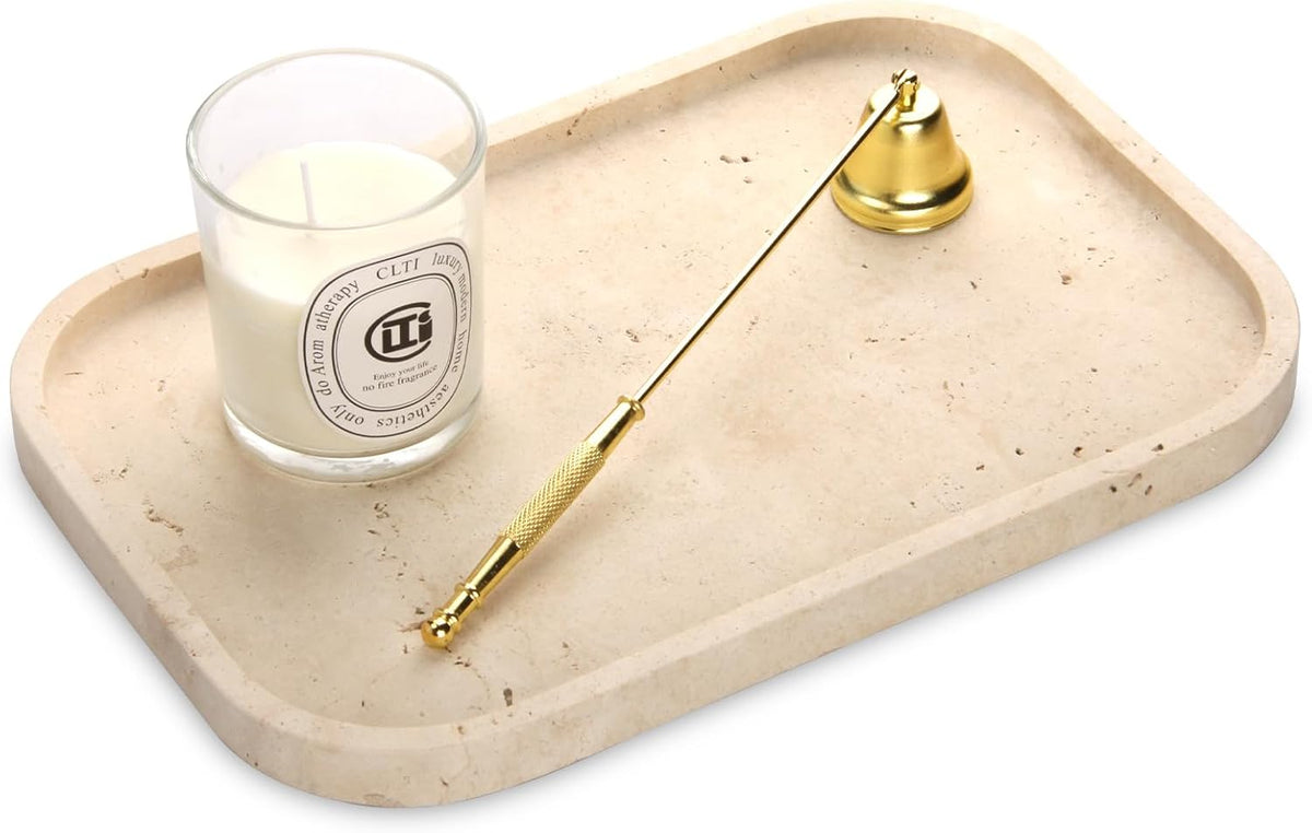Marble Bathroom Vanity Decorative Tray, Light Travertine, 12 * 8 * 0.8