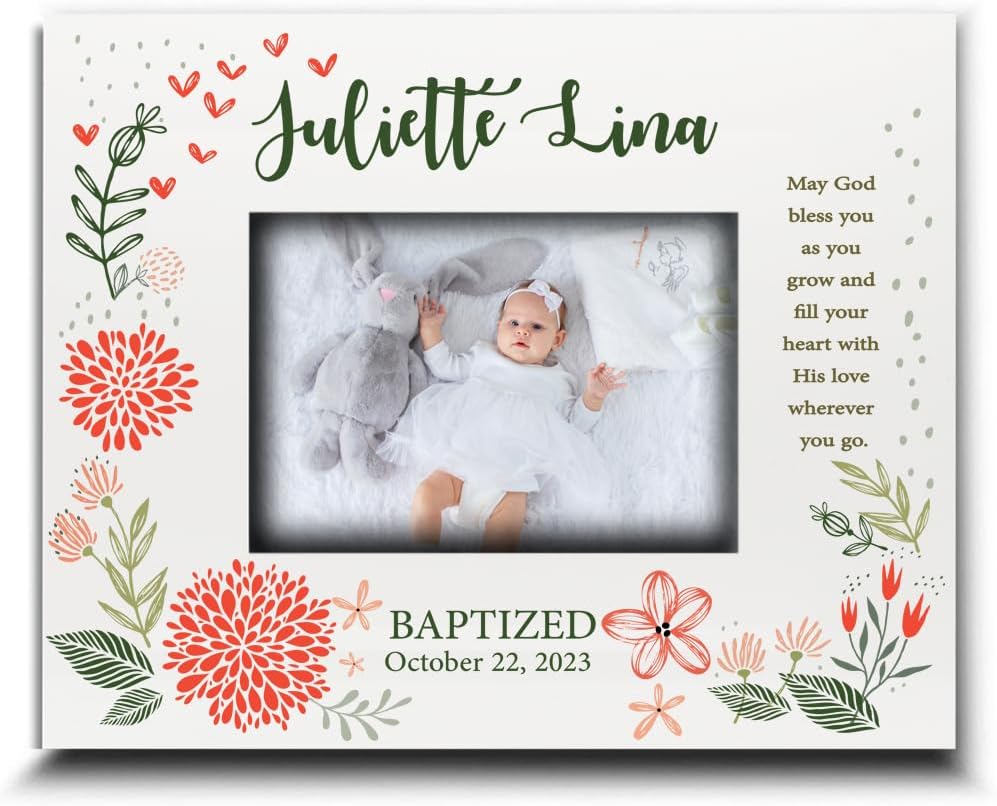 BELLA BUSTA-Personalize Baby Blessings Baptism-Christening, Baby Girl Baptism Presents from Godparents Friends, Family-UV Print Frame (4x 6 Horizontal (Girl))