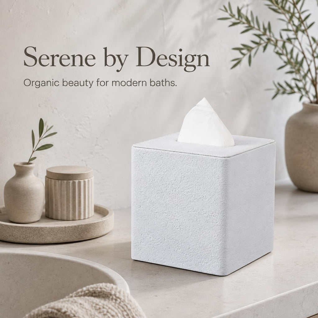 GORESE Travertine Look Square Tissue Box Cover,PU Leather Kleenexs Holder