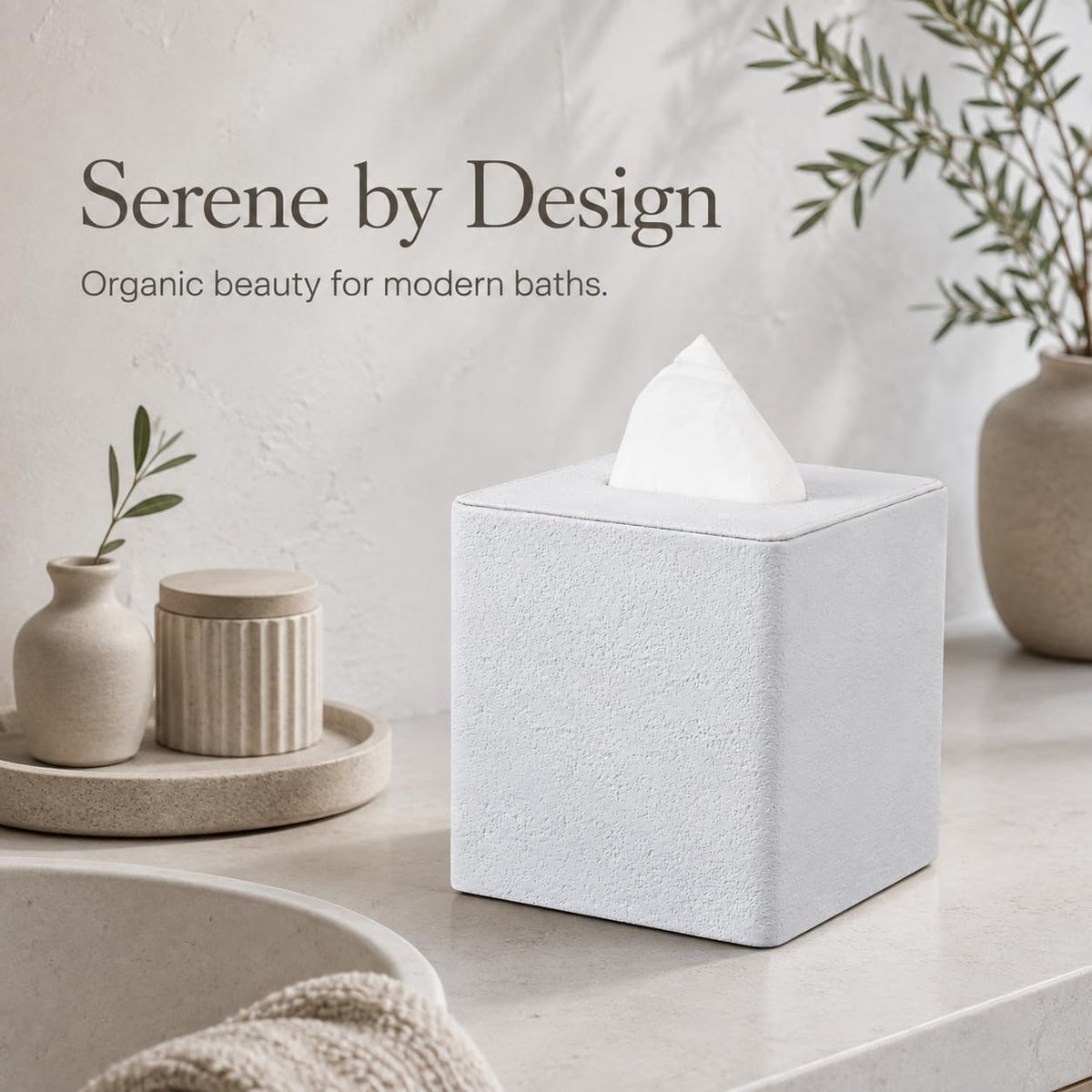 GORESE Travertine Look Square Tissue Box Cover,PU Leather Kleenexs Holder