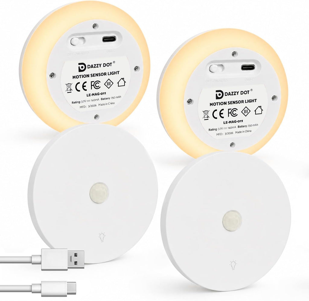 DAZZY DOT Battery Powered Night Light, 4 Pack Motion Sensor Light Indoor