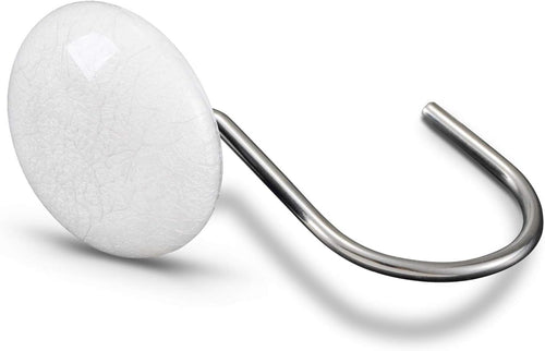 "CHICTIE OFF White Marble Shower Curtain Hooks Rings, Set of 12 Crack Stone Decorative Shower Curtain Hooks, Anti-Rust Shower Rings for Bathroom Curtains Rods ".
