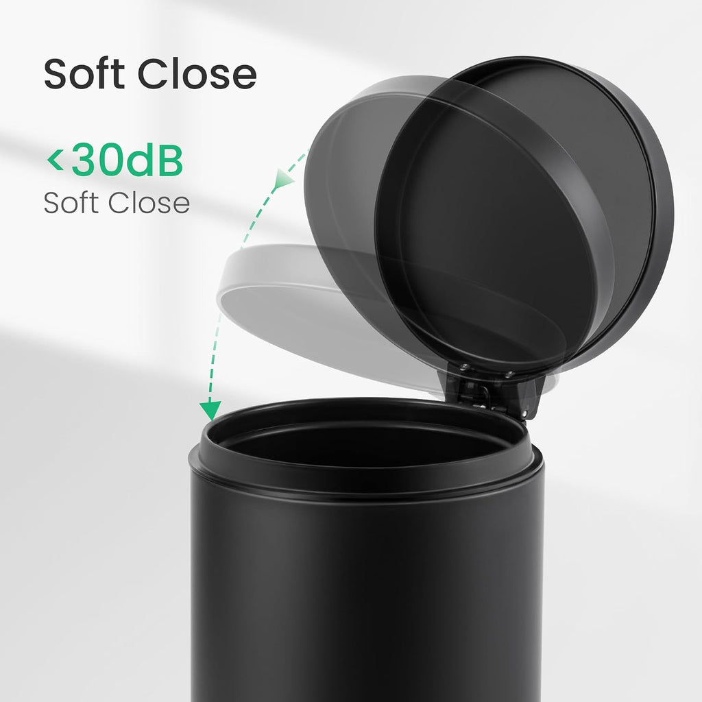 Cesun Small Round Bathroom Trash Can with Lid Soft Close, 1.2 Gal, Black