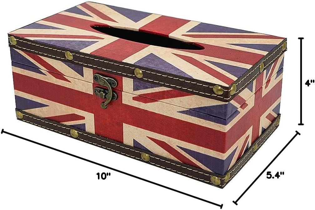 DreamsEden Wooden Tissue Box Cover Holder - Vintage Flag Style Classical Napkin Box for Home Office Room Decor (Union Jack Flag)