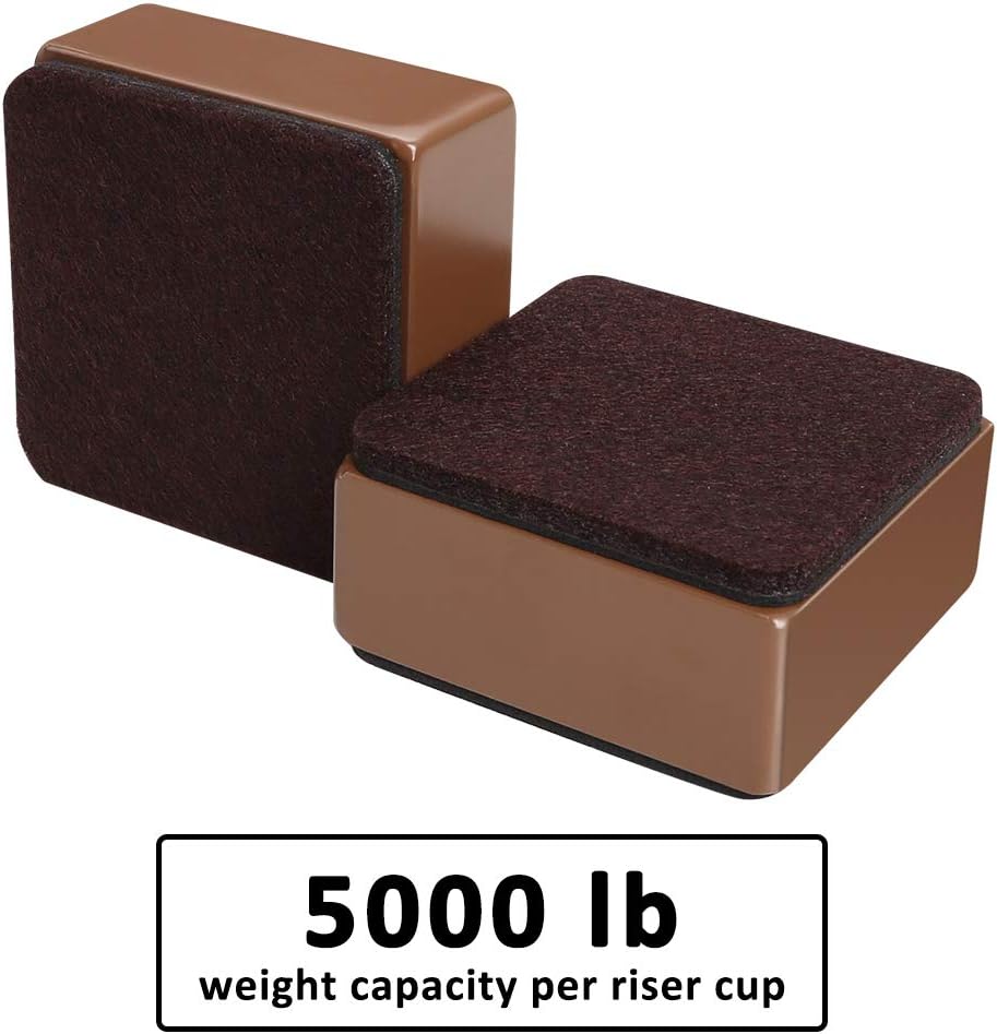 Ezprotekt 1.2 Inch Bed and Furniture Risers, Heavy Duty Square Sofa Tables Couch Chair Risers, Width 2.4"-Adds 1.2" Height, Supports 20,000 lbs, Protect Carpet & Floors from Scratches (4 Pack, Brown)