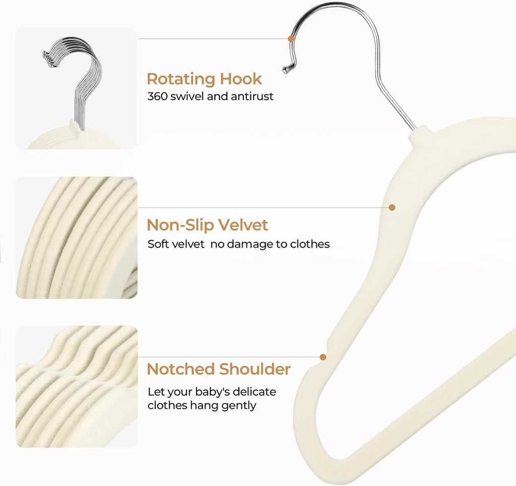 GoodtoU Velvet Baby Clothes Hangers 20 Pack 11.8 Inch Beige