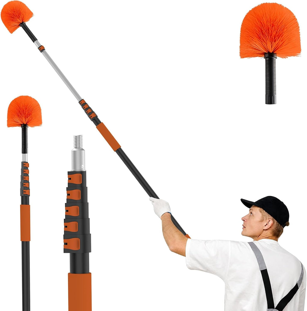LAANPOLE 24FT Cobweb Duster with Extension Pole, Spider Web Brush for Cleaning Extendable, Professional Ceiling and Corner Dusters for Outdoor Indoor Use
