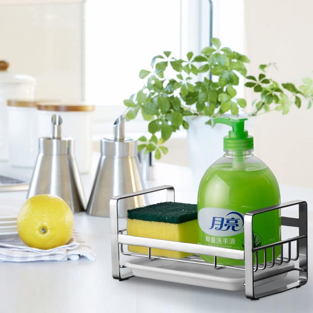Kitchen Sponge Holder - Kitchen Sink Organizer - Sink Caddy - Sink Tray - Soap Holder - Stainless Steel,Silver