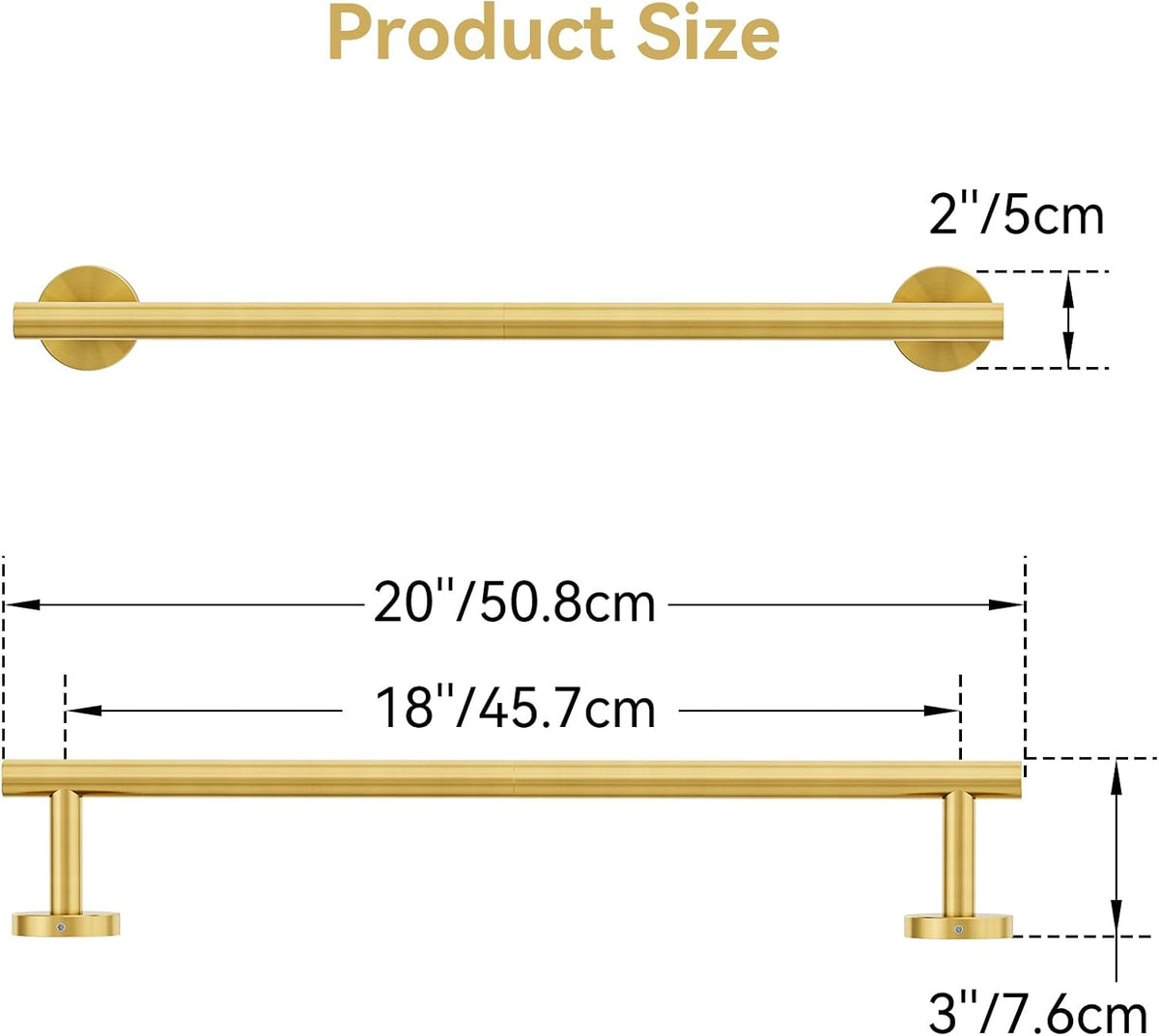 Brushed Gold Towel Bar, 18 Inch Towel Rack for Bathroom Wall-Mounted