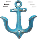 KiaoTime (Blue) Vintage Rustic Cast Iron Nautical Anchor Design Wall Hooks Coat Hooks Rack, Decorative Wall Mounted Antique Shabby Chic Metal Home Bathroom Towel Coat Hooks Hanger