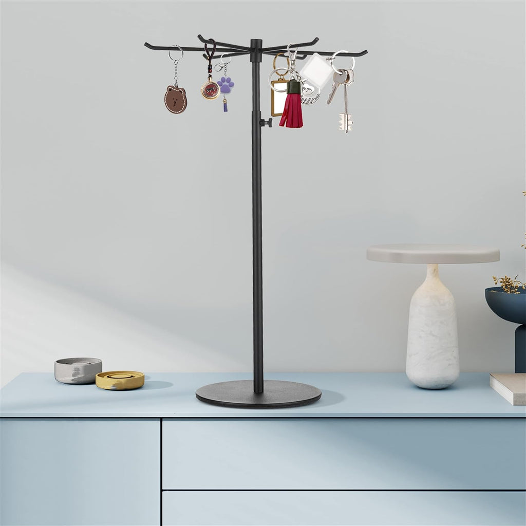 Rotating Keychain Display Stand - Height-adjustable Black Metal Jewelry Organizer - Long Necklace Display Stand with 6 Hook - Easy Clean, Scratch-resistant Display Racks for Craft Shows