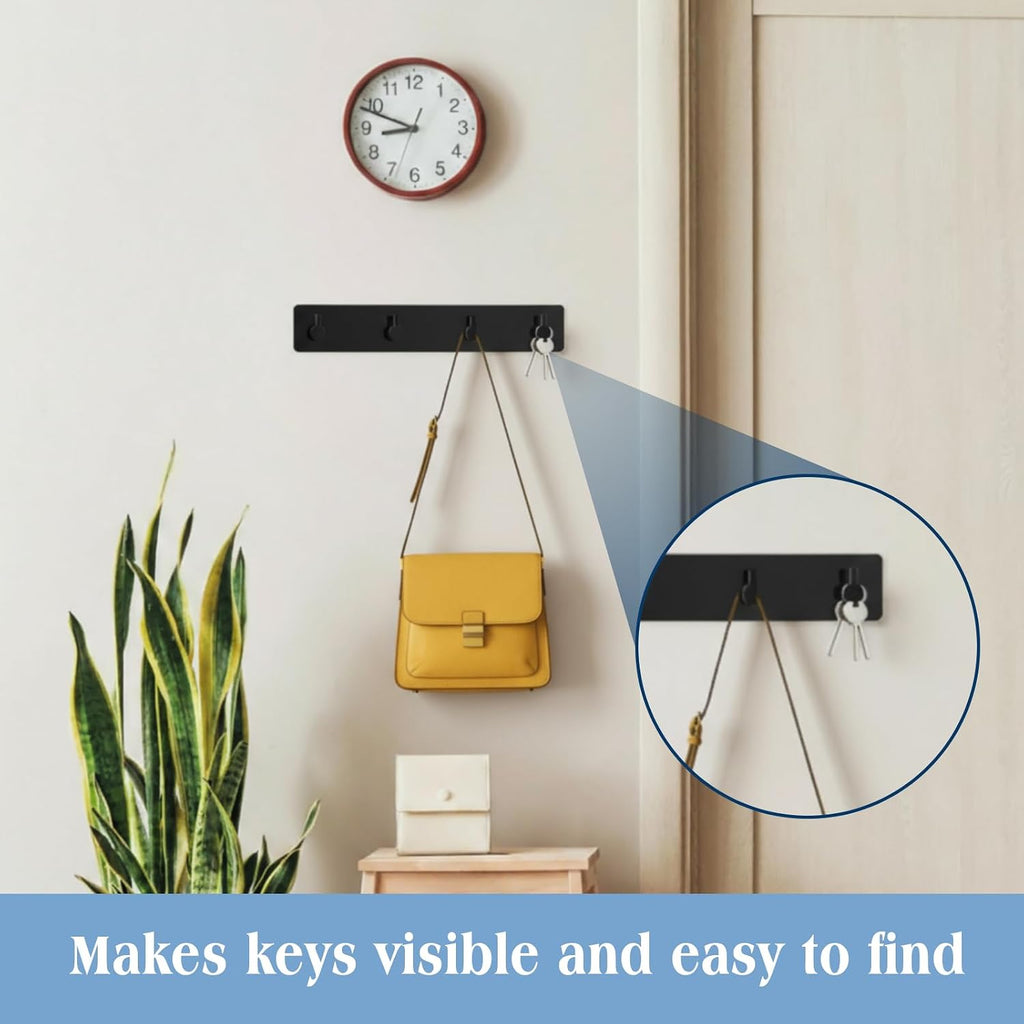 1 Pcs Adhesive Key Holder for Wall Acrylic with 4 Hooks, Black