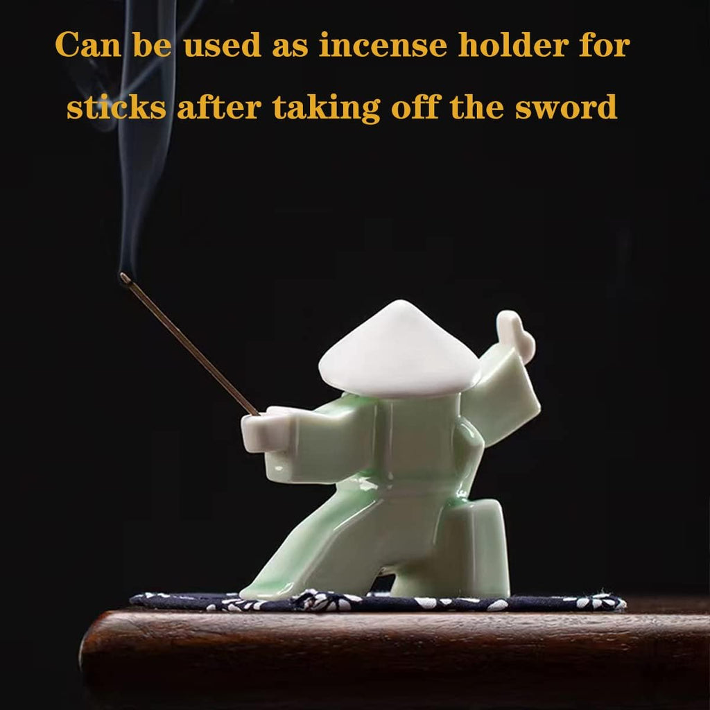 LYART Samurai Statue Decor Japanese Warrior Decor Children's Room Statues, Kongfu Tea Pet Decoration, Incense Holder for Stick Burner(White2 and Green2)