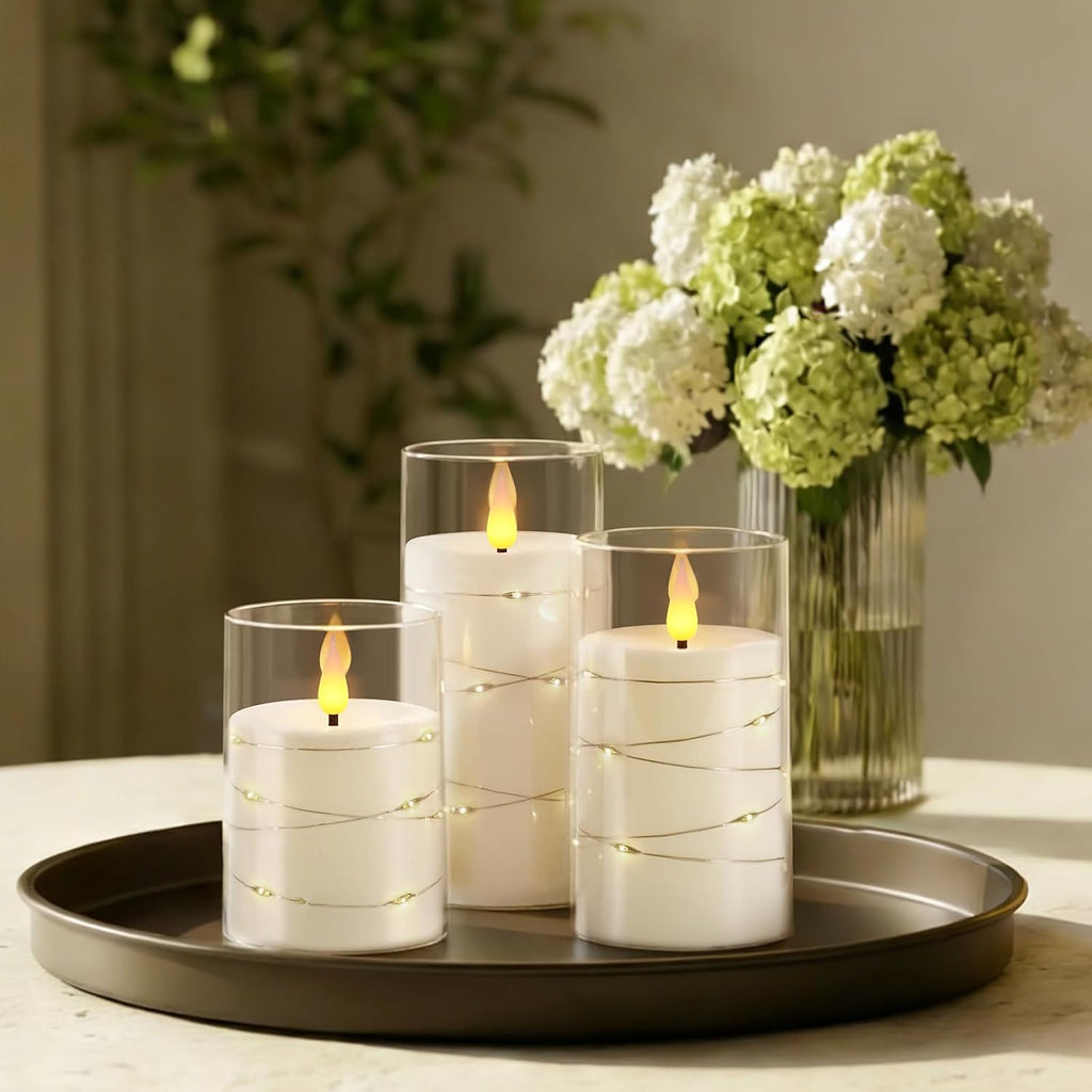 Homemory Flickering Flameless Candles, White LED Pillar Candles with Remote
