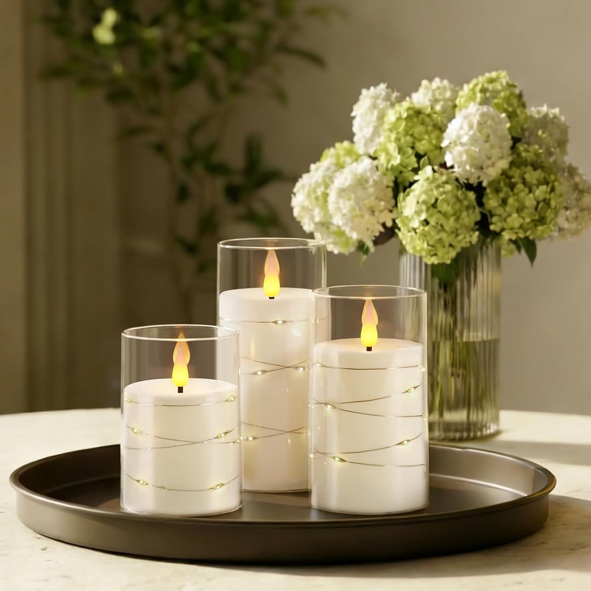 Homemory Flickering Flameless Candles, White LED Pillar Candles with Remote