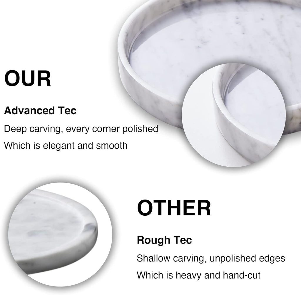Italian 100% Marble Round Vanity Tray 5.5'', Decorative & Fruit Serving Trays for Bathroom, Kitchen, Nightstand, Jewelry Ring Dish Holder, Table Accents Decor, White
