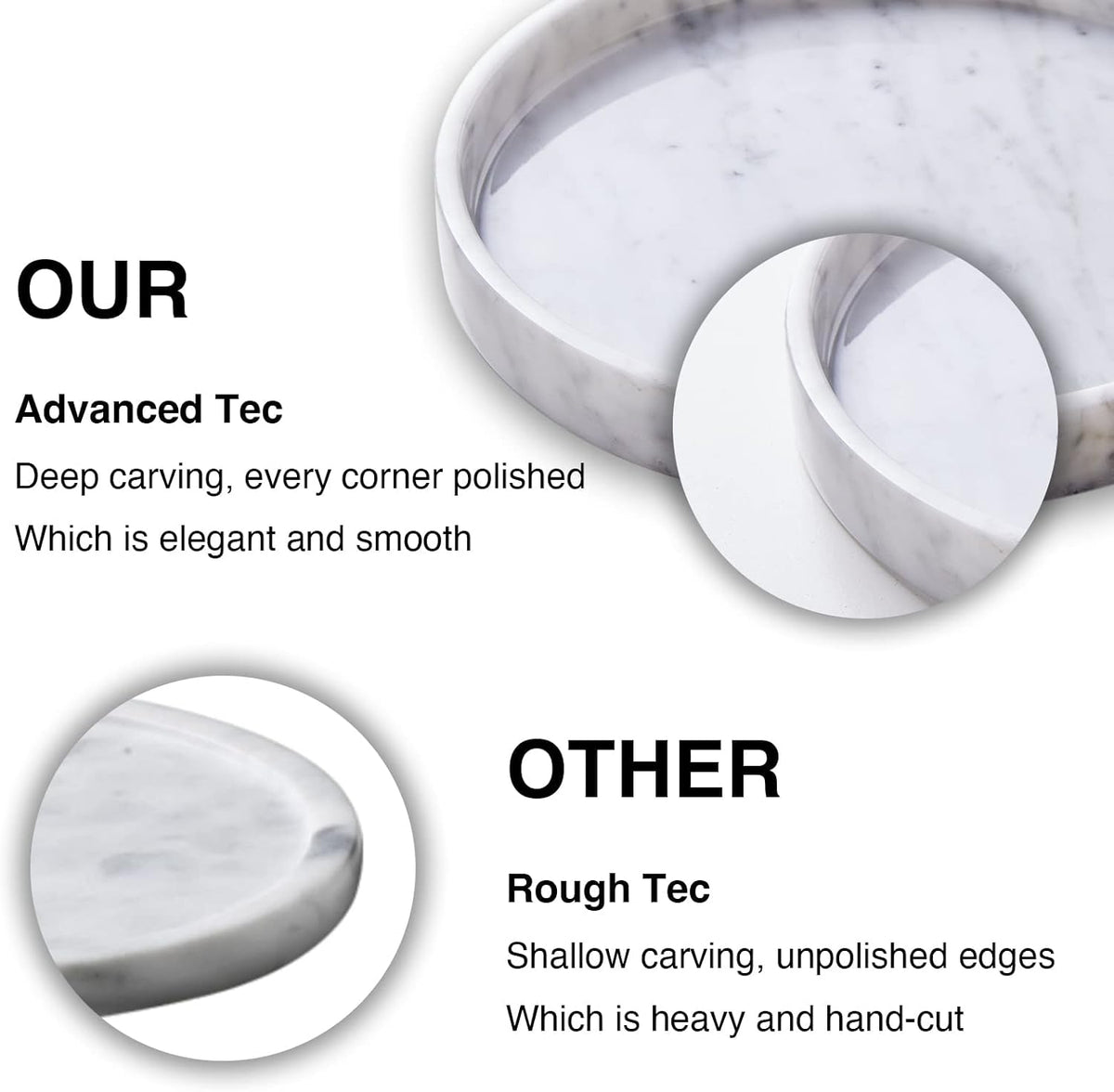 Italian 100% Marble Round Vanity Tray 5.5'', Decorative & Fruit Serving Trays for Bathroom, Kitchen, Nightstand, Jewelry Ring Dish Holder, Table Accents Decor, White