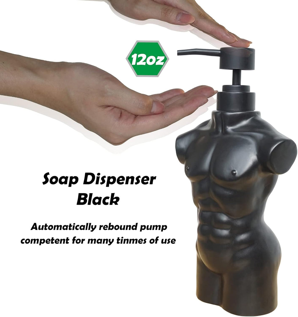 Ceramic Boy Soap Dispenser,Lotion and soap Dispenser Set Refillable Liquid Hand Soap Dispenser for Bathroom Kitchen (Black)