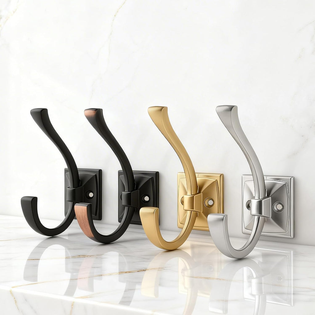 HARPOON 5 Pack 4.3" Double Prong Wall Hooks Matte Black Coat Towel Hooks