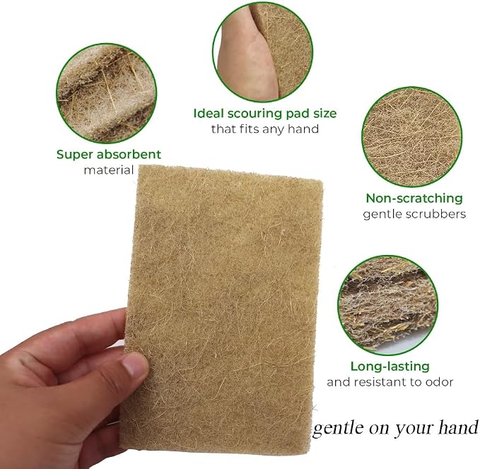 Natural Scouring Pads 10 Pack- Dish Scrubber Non-Scratch Sisal Cleaning Scrub Pads, Eco-Friendly Glass Coconut Fiber Kitchen Scrubbers for Pans and Pots, Compostable, Biodegradable (10 Pack)