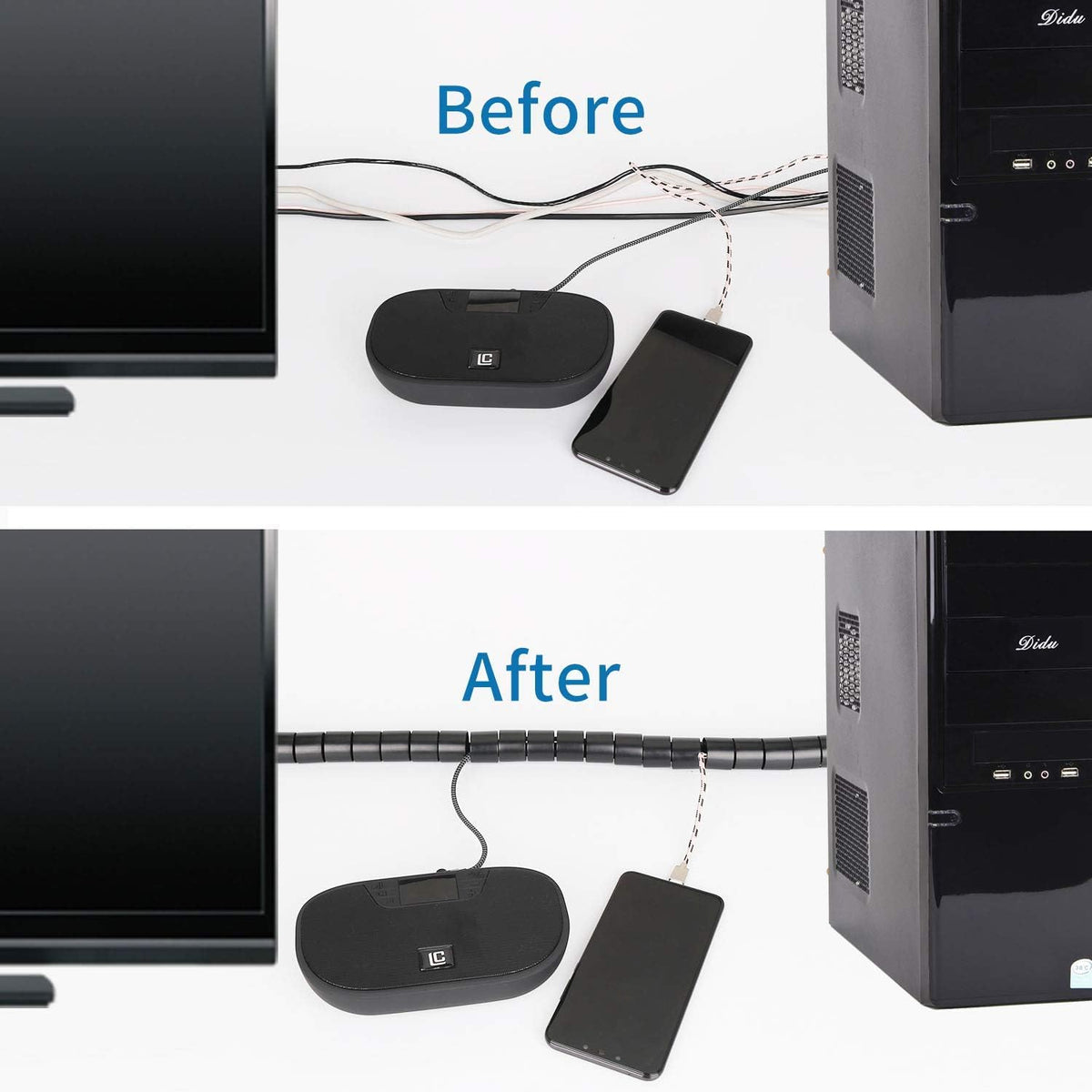 10FT Cable Management Sleeve EZ Cord Bundler 1" Diameter w/Zip Clip Zipper Wire Wrap Cord Organizer Cable Tube Hider Flexible & Expandable Home & Office Wire Concealer for PC TV Computer Cinema