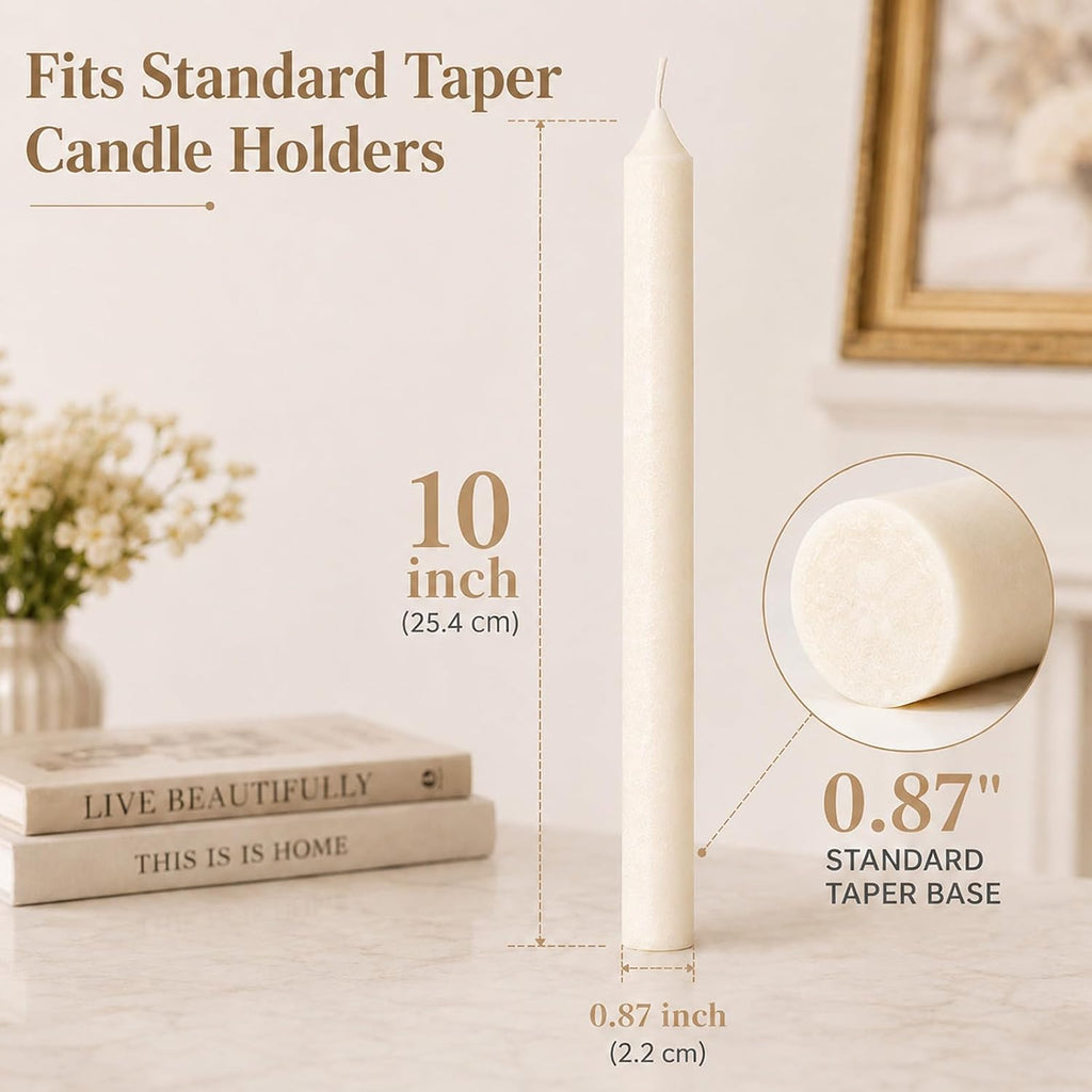 6 Pack White Taper Candles,10 Inch Dripless Palm Wax Candlesticks