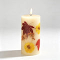 Fall Flameless Pillar Candles, Battery Operated with Remote & Timer, Real Wax Embedded Maple Leaf & Marigold, Straight Edge Unscented Led Candles for Halloween Thanksgiving Harvest Home Decor