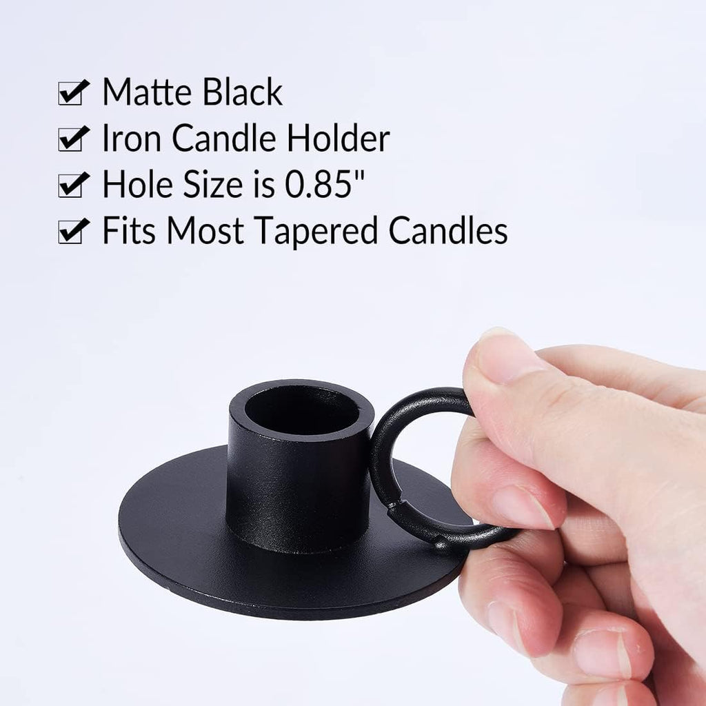 12PCS Black Iron Taper Candle Holders with Round Handle, Table Centerpiece