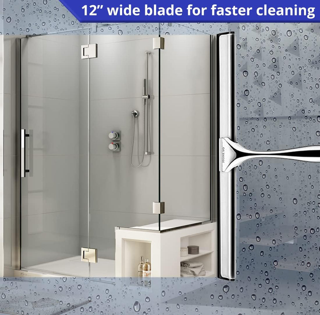 HOME SO Stainless Steel Shower Squeegee, Chrome Silver 12" Rubber Blade
