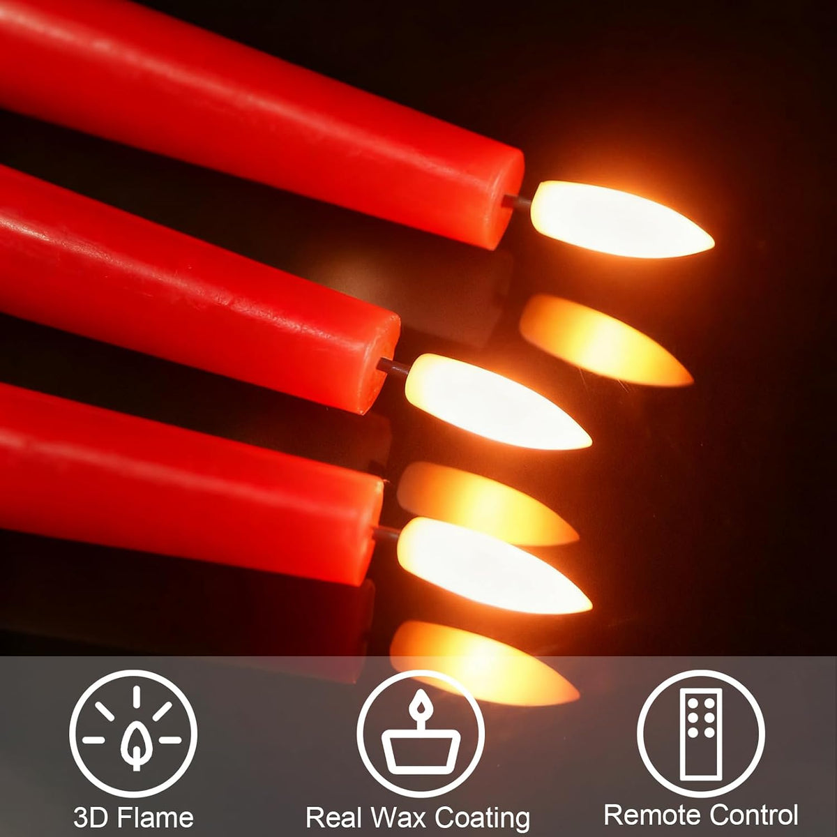 GenSwin Red Flameless Taper Candles Led Battery Operated Remote Timer