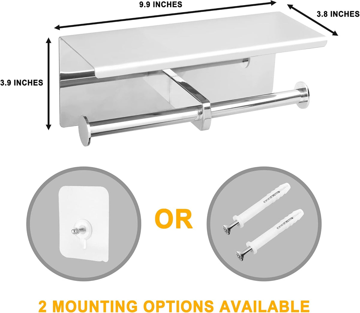 Double Toilet Paper Holder Tissue Roll Rack with Phone Storage Shelf