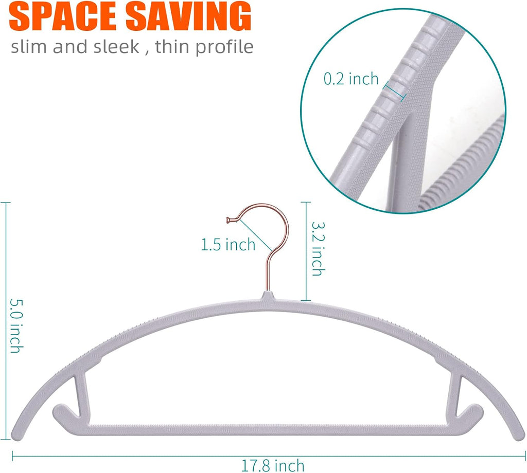 OIKA 50 Pack No-Bump Plastic Clothes Hangers, Gray, Non-Slip, Space-Saving
