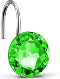 CHICTIE Green Shower Curtain Hooks Rings Diamond, Crystal Decorative Shower Curtain Hooks, Set of 12 Stainless Steel Rust-Proof Round Rhinestones Shower Rings Hangers for Bathroom