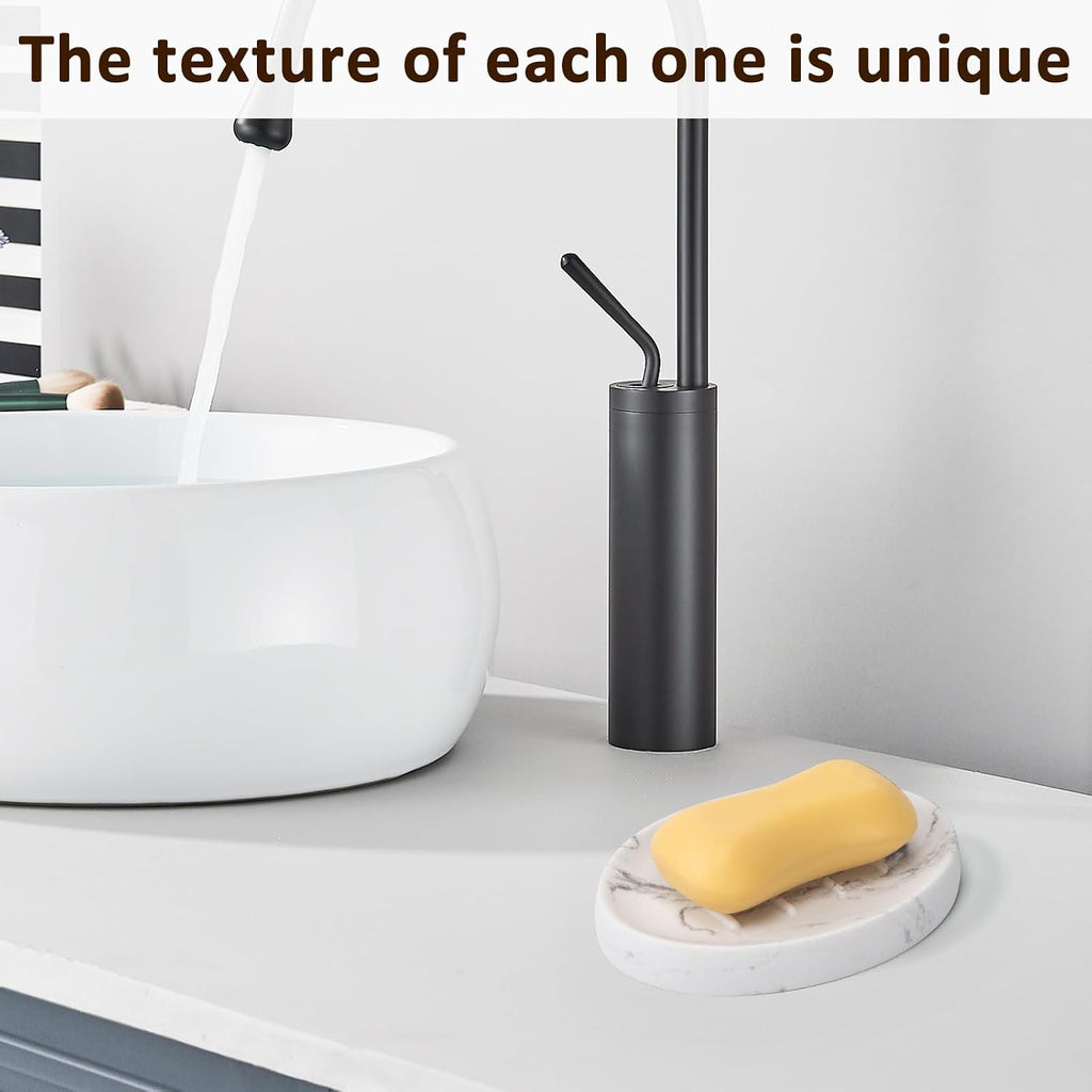 Resin Soap Dish Bathroom,Marble Look Soap Holder for Shower,Soap Tray for Kitchen Sink(Marble White)