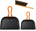 17” and 12” Heavy-Duty Metal Dustpans and Brush Set with Rubber Lip Edge