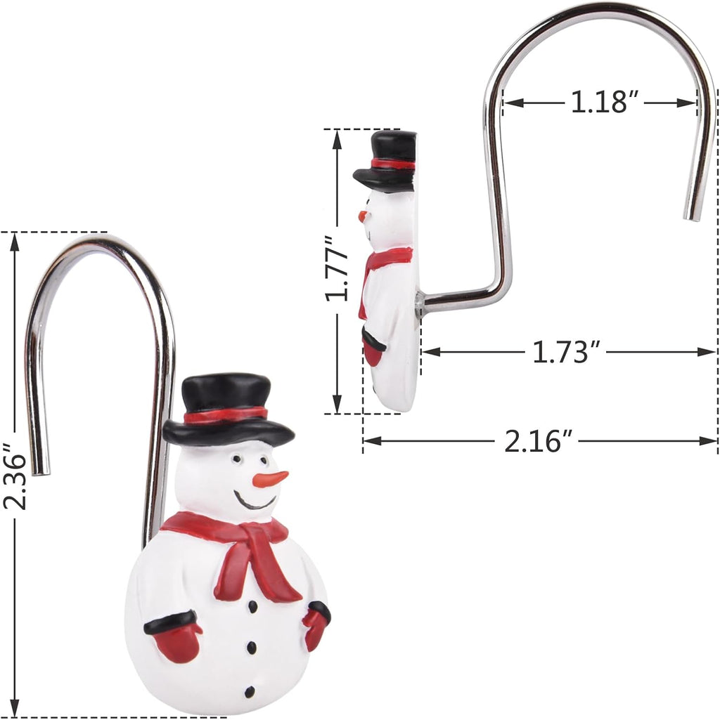 Christmas Decorative Shower Curtain Hooks 12Pcs Xmas Snowman Rust Proof Shower Curtain Hook Rings for Bathroom Living Room Decoration