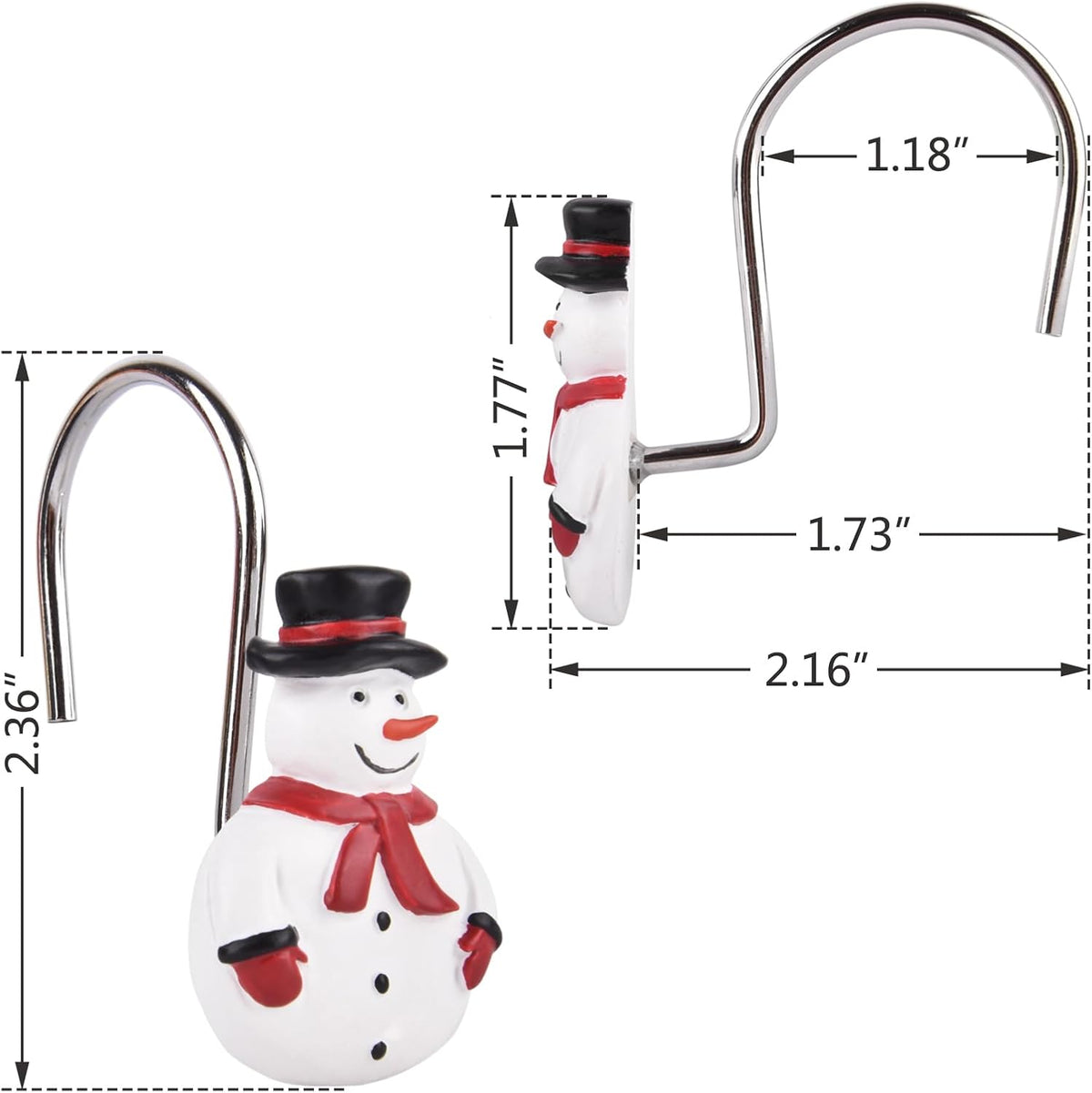 Christmas Decorative Shower Curtain Hooks 12Pcs Xmas Snowman Rust Proof Shower Curtain Hook Rings for Bathroom Living Room Decoration