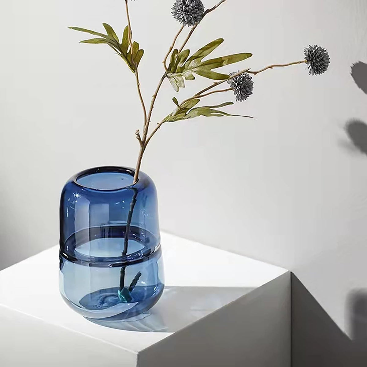 Modern Minimalist vase, Crystal Glass vase, Flower vase, Dried Flower vase(Blue)