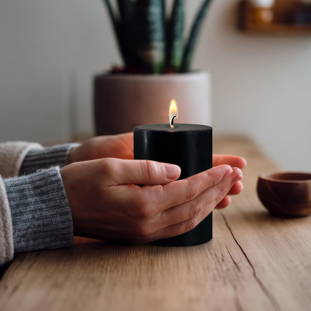 2.75x3.25 Inch Black Pillar Candles Set of 6 - Decorative Unscented, Long Burning Dripless Candle for Home Table Decor, Smokeless Large Pillar Candles for Wedding, Dinner, Halloween, Christmas Decor
